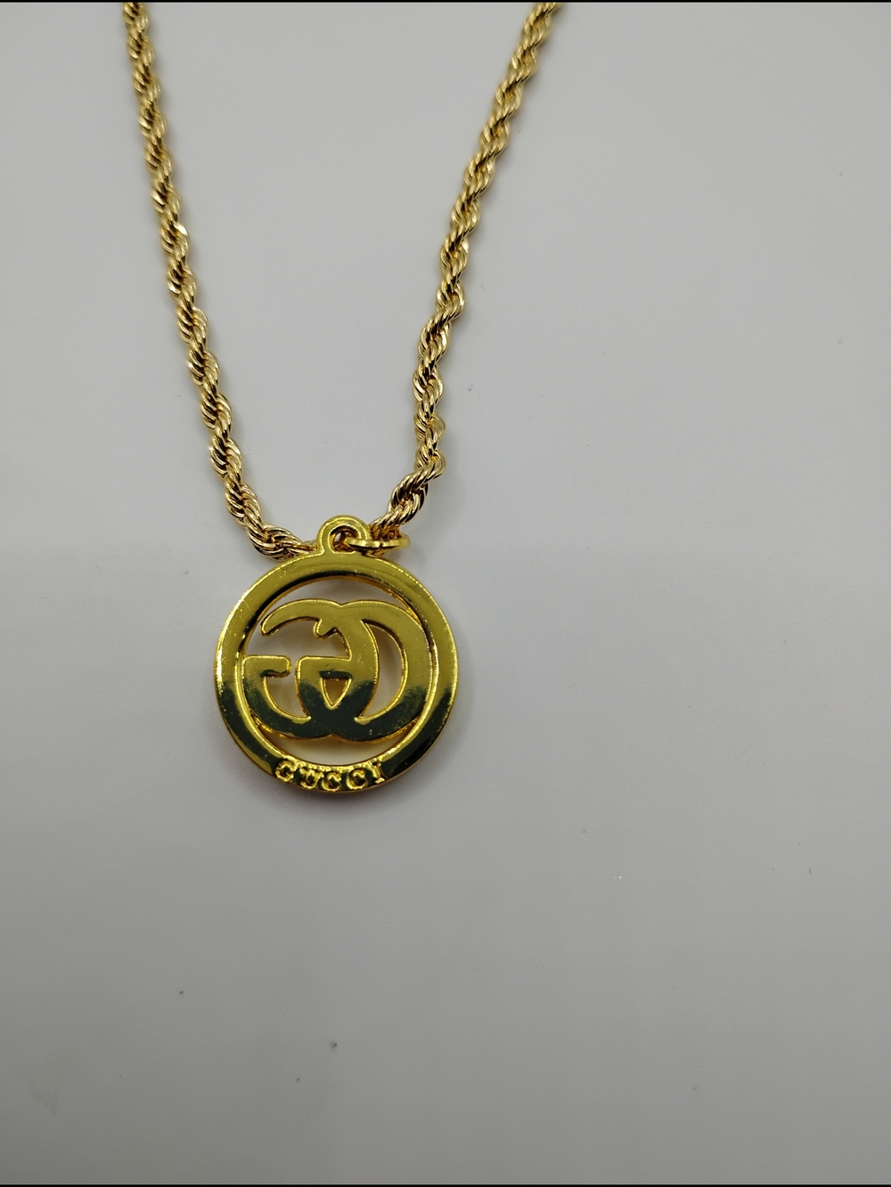 Gucci Gold Double G Crystal Authentic Pendant On A 14K Rope Necklace - Picture 5 of 16